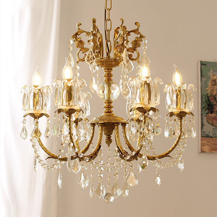 Traditional French Branch Curved Copper Crystal 6/8 Light Chandelier For Living Room