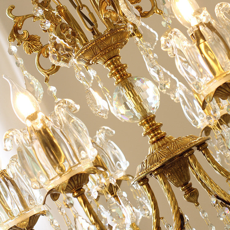 Traditional French Branch Curved Copper Crystal 6/8 Light Chandelier For Living Room