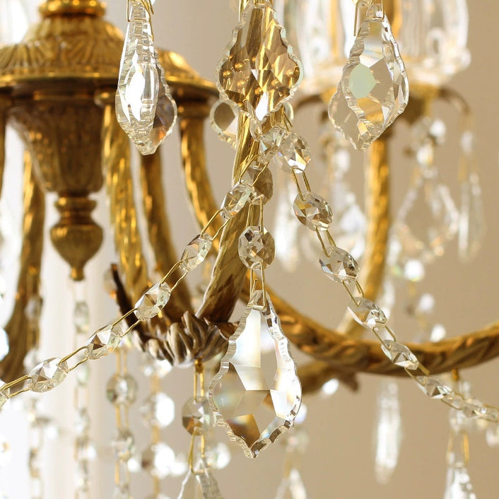 Traditional French Branch Curved Copper Crystal 6/8 Light Chandelier For Living Room