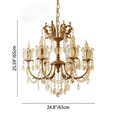 Traditional French Branch Curved Copper Crystal 6/8 Light Chandelier For Living Room