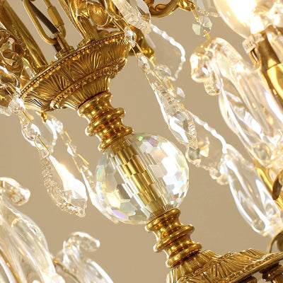 Traditional French Branch Curved Copper Crystal 6/8 Light Chandelier For Living Room