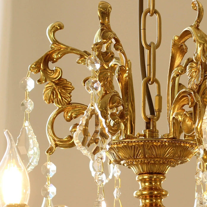 Traditional French Branch Curved Copper Crystal 6/8 Light Chandelier For Living Room