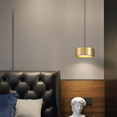 Modern Minimalist Round Cylinder Iron LED Pendant Light For Bedroom