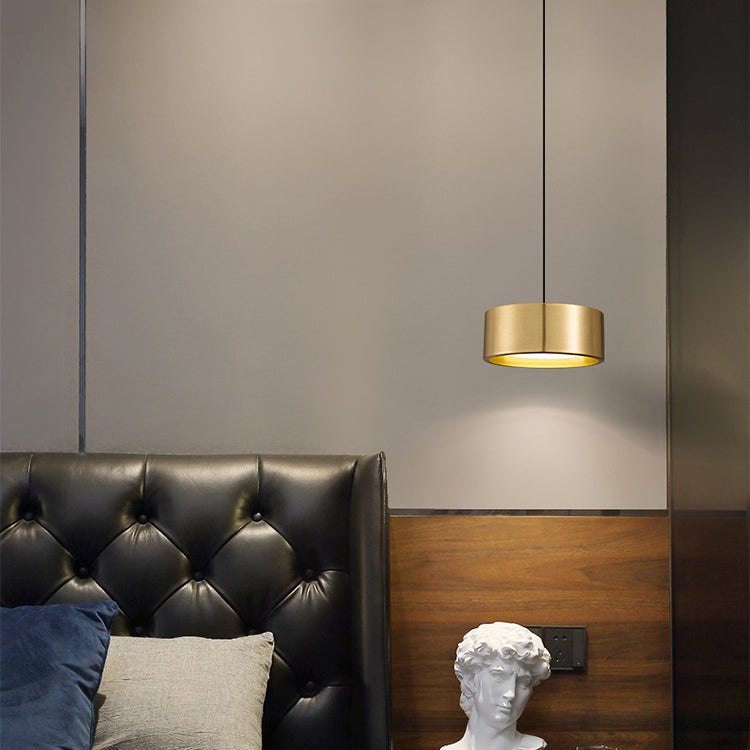Modern Minimalist Round Cylinder Iron LED Pendant Light For Bedroom