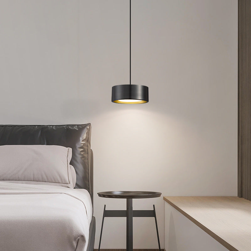 Modern Minimalist Round Cylinder Iron LED Pendant Light For Bedroom