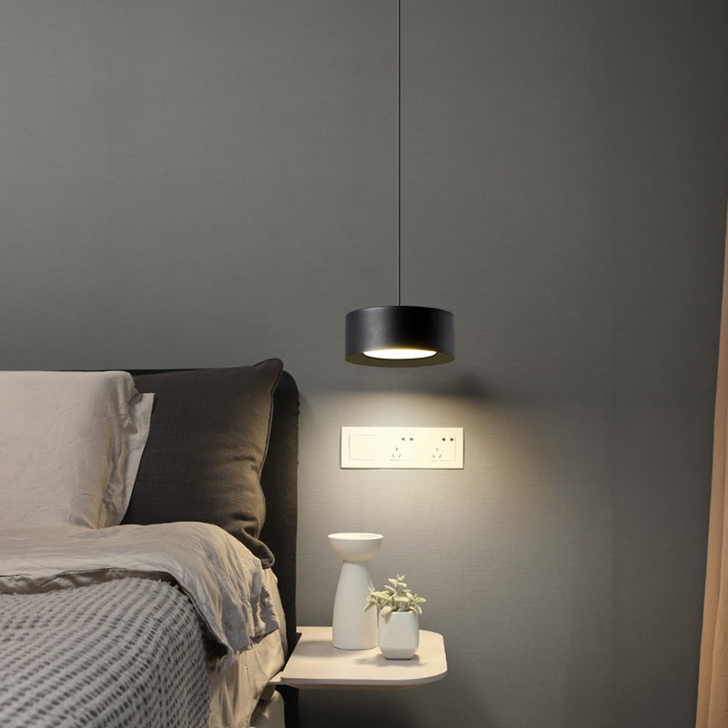 Modern Minimalist Round Cylinder Iron LED Pendant Light For Bedroom