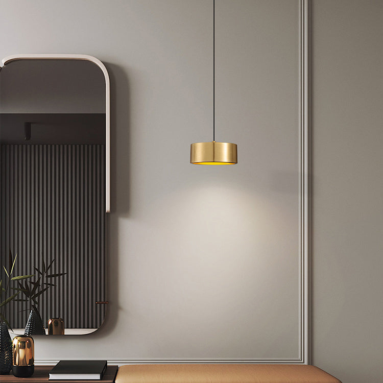 Modern Minimalist Round Cylinder Iron LED Pendant Light For Bedroom