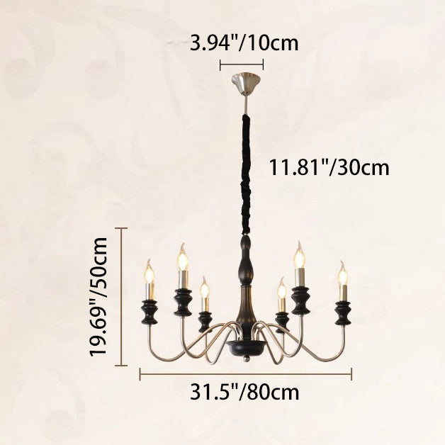 Traditional Vintage Candle Shape Ash Wood Alloy 6/8 Light Chandelier For Living Room