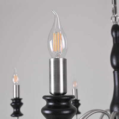 Traditional Vintage Candle Shape Ash Wood Alloy 6/8 Light Chandelier For Living Room