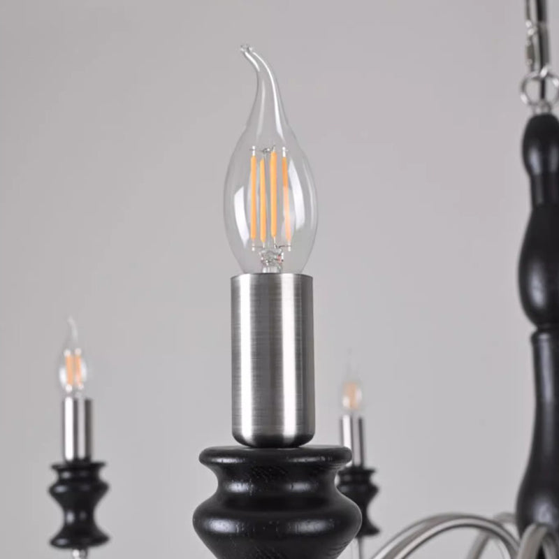 Traditional Vintage Candle Shape Ash Wood Alloy 6/8 Light Chandelier For Living Room