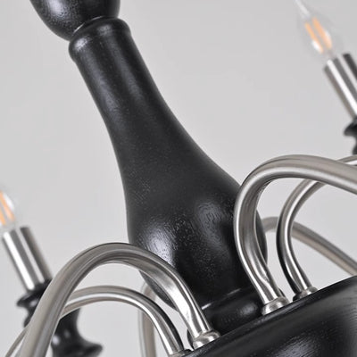 Traditional Vintage Candle Shape Ash Wood Alloy 6/8 Light Chandelier For Living Room