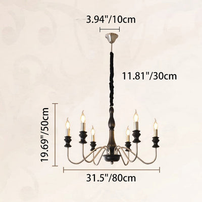 Traditional Vintage Candle Shape Ash Wood Alloy 6/8 Light Chandelier For Living Room