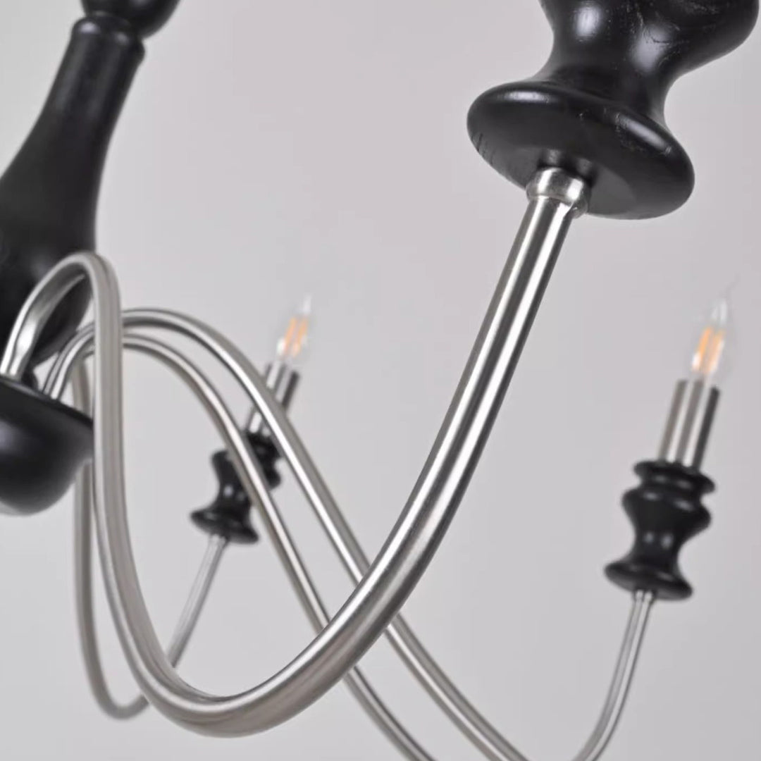 Traditional Vintage Candle Shape Ash Wood Alloy 6/8 Light Chandelier For Living Room