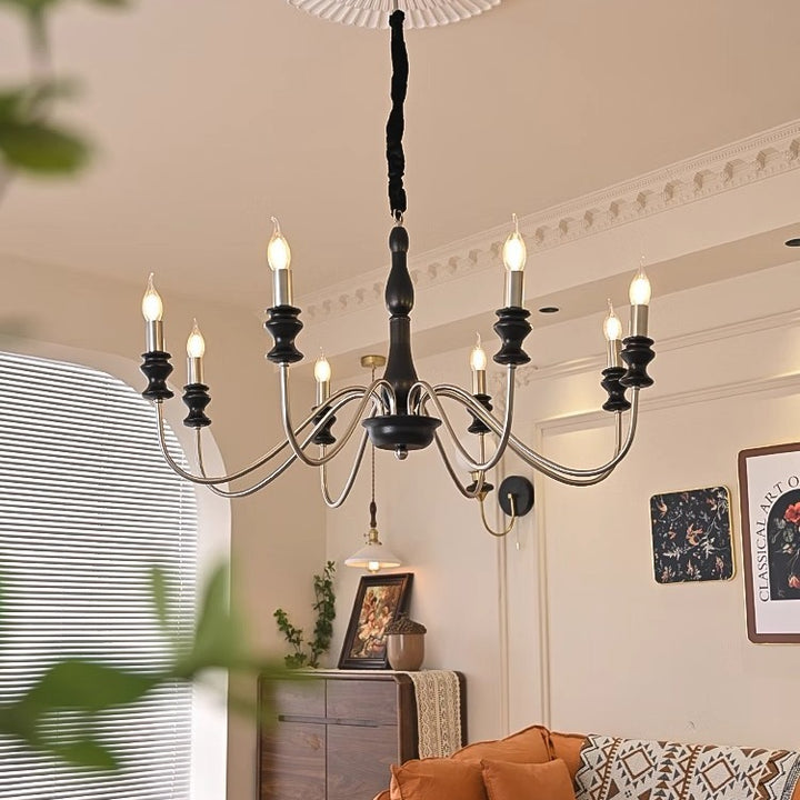 Traditional Vintage Candle Shape Ash Wood Alloy 6/8 Light Chandelier For Living Room