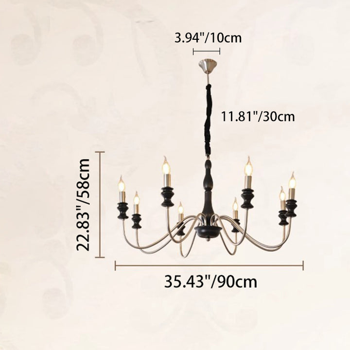Traditional Vintage Candle Shape Ash Wood Alloy 6/8 Light Chandelier For Living Room