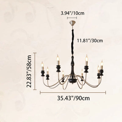 Traditional Vintage Candle Shape Ash Wood Alloy 6/8 Light Chandelier For Living Room