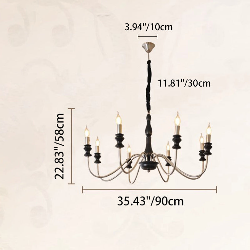 Traditional Vintage Candle Shape Ash Wood Alloy 6/8 Light Chandelier For Living Room