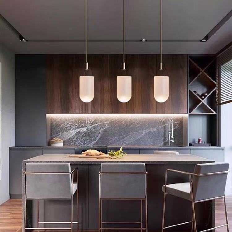 Contemporary Nordic Bucket Shape Round Oval Hardware Glass 1-Light Pendant Light For Bedroom