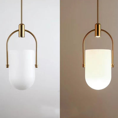 Contemporary Nordic Bucket Shape Round Oval Hardware Glass 1-Light Pendant Light For Bedroom