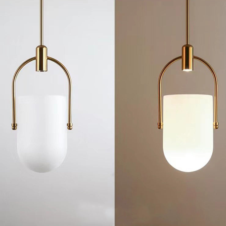 Contemporary Nordic Bucket Shape Round Oval Hardware Glass 1-Light Pendant Light For Bedroom