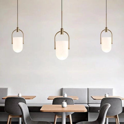 Contemporary Nordic Bucket Shape Round Oval Hardware Glass 1-Light Pendant Light For Bedroom