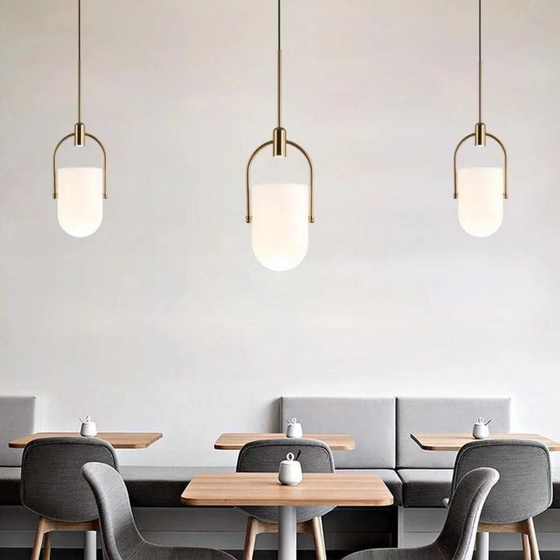 Contemporary Nordic Bucket Shape Round Oval Hardware Glass 1-Light Pendant Light For Bedroom