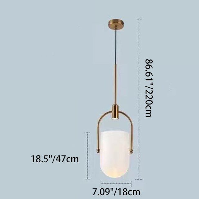 Contemporary Nordic Bucket Shape Round Oval Hardware Glass 1-Light Pendant Light For Bedroom