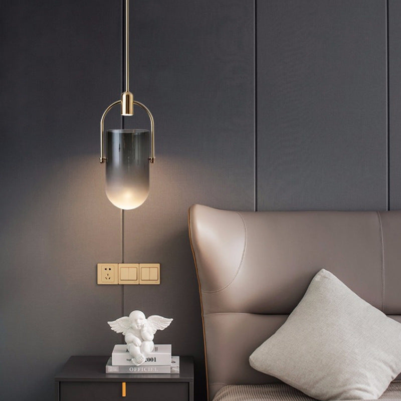 Contemporary Nordic Bucket Shape Round Oval Hardware Glass 1-Light Pendant Light For Bedroom