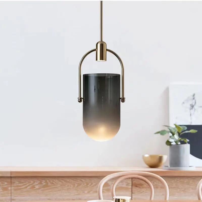 Contemporary Nordic Bucket Shape Round Oval Hardware Glass 1-Light Pendant Light For Bedroom