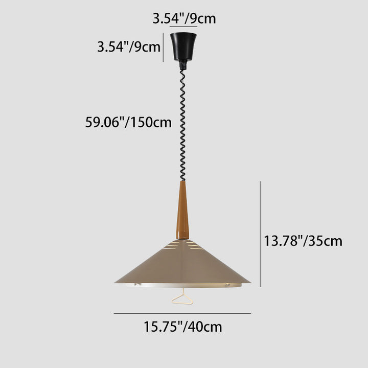 Contemporary Scandinavian Liftable Cone Round Iron 2-Light Pendant Light For Dining Room