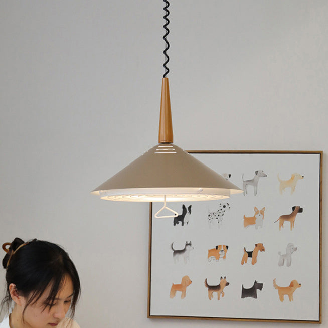 Contemporary Scandinavian Liftable Cone Round Iron 2-Light Pendant Light For Dining Room