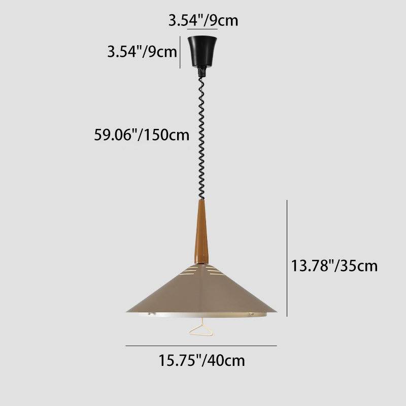 Contemporary Scandinavian Liftable Cone Round Iron 2-Light Pendant Light For Dining Room