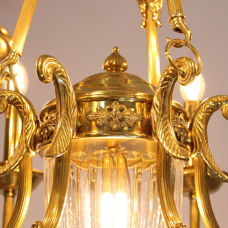 Traditional French Candle Shape Oval Copper Glass 7/9 Light Chandelier For Living Room