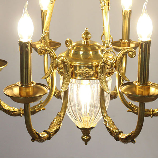 Traditional French Candle Shape Oval Copper Glass 7/9 Light Chandelier For Living Room
