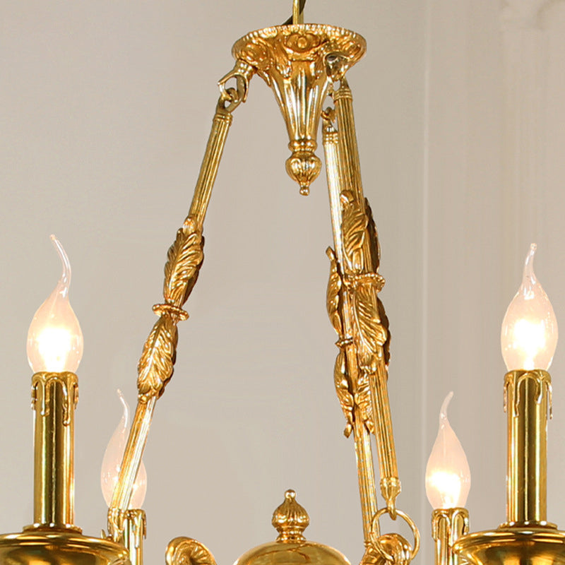 Traditional French Candle Shape Oval Copper Glass 7/9 Light Chandelier For Living Room