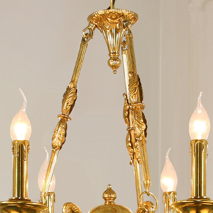 Traditional French Candle Shape Oval Copper Glass 7/9 Light Chandelier For Living Room