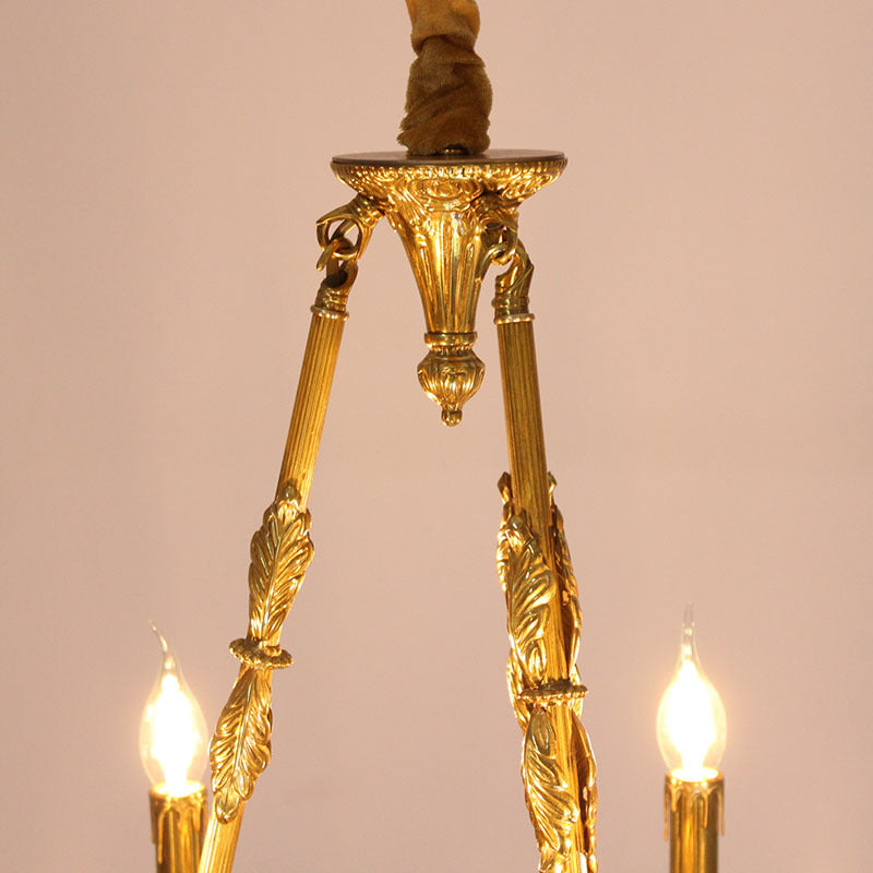 Traditional French Candle Shape Oval Copper Glass 7/9 Light Chandelier For Living Room