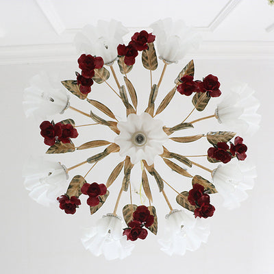 Traditional Rustic Floral Leaf Iron Glass 4/6/9 Light Chandelier For Living Room