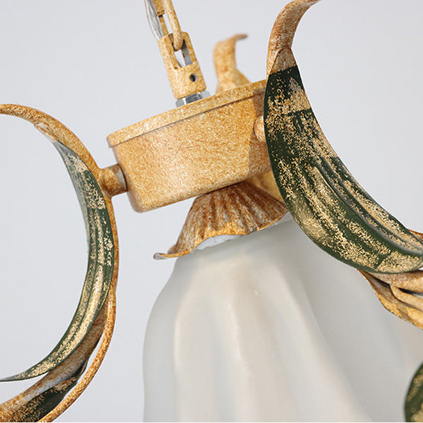 Lustre traditionnel rustique à feuilles florales en fer et verre 4/6/9 lumières pour salon 