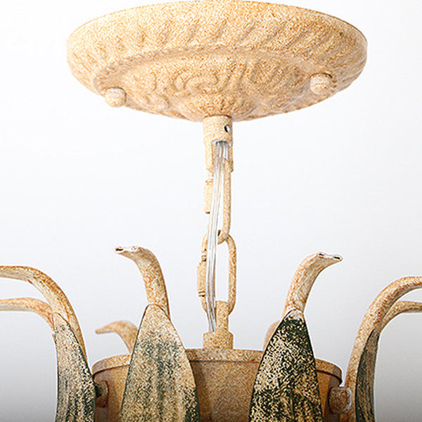 Lustre traditionnel rustique à feuilles florales en fer et verre 4/6/9 lumières pour salon 