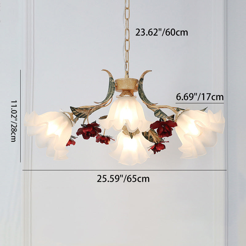 Traditional Rustic Floral Leaf Iron Glass 4/6/9 Light Chandelier For Living Room