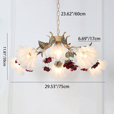 Traditional Rustic Floral Leaf Iron Glass 4/6/9 Light Chandelier For Living Room