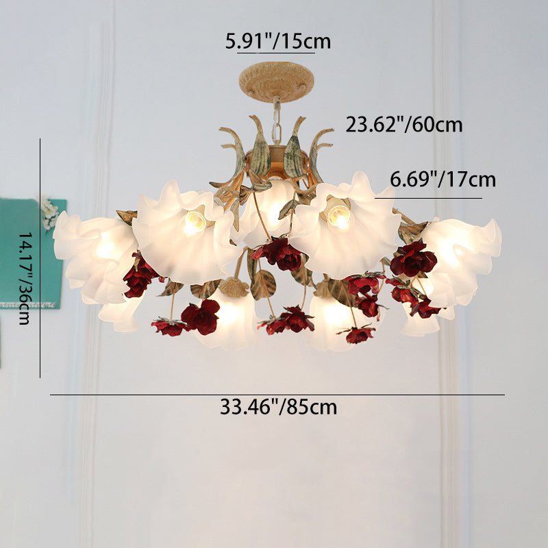 Traditional Rustic Floral Leaf Iron Glass 4/6/9 Light Chandelier For Living Room