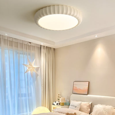 Contemporary Scandinavian Cream Round Hardware Resin LED Flush Mount Ceiling Light For Bedroom