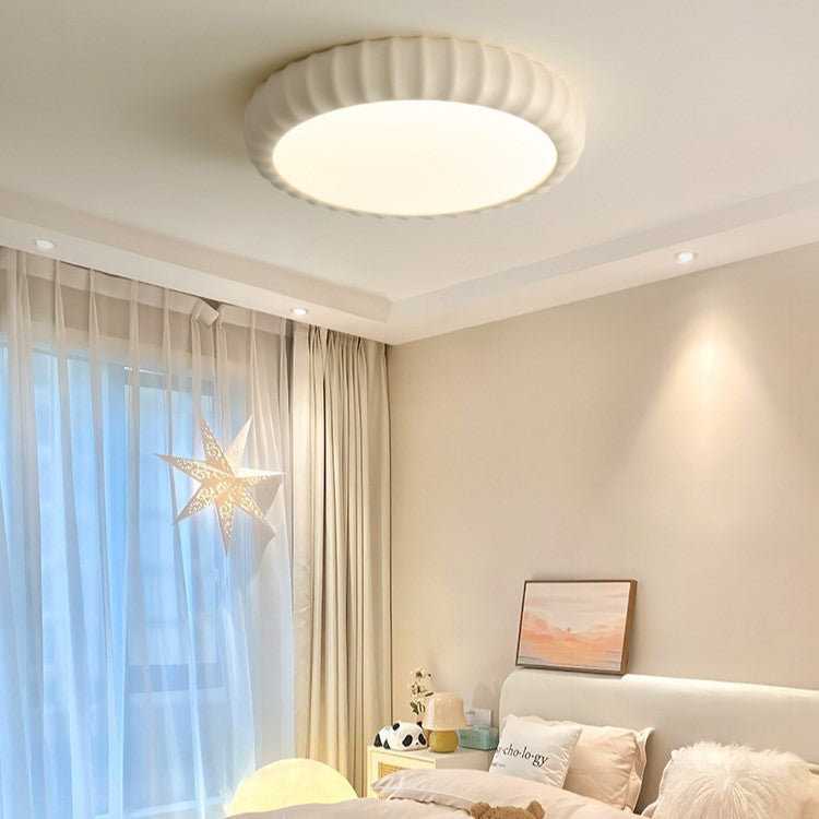 Contemporary Scandinavian Cream Round Hardware Resin LED Flush Mount Ceiling Light For Bedroom