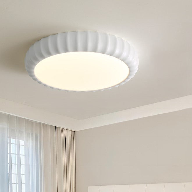 Contemporary Scandinavian Cream Round Hardware Resin LED Flush Mount Ceiling Light For Bedroom