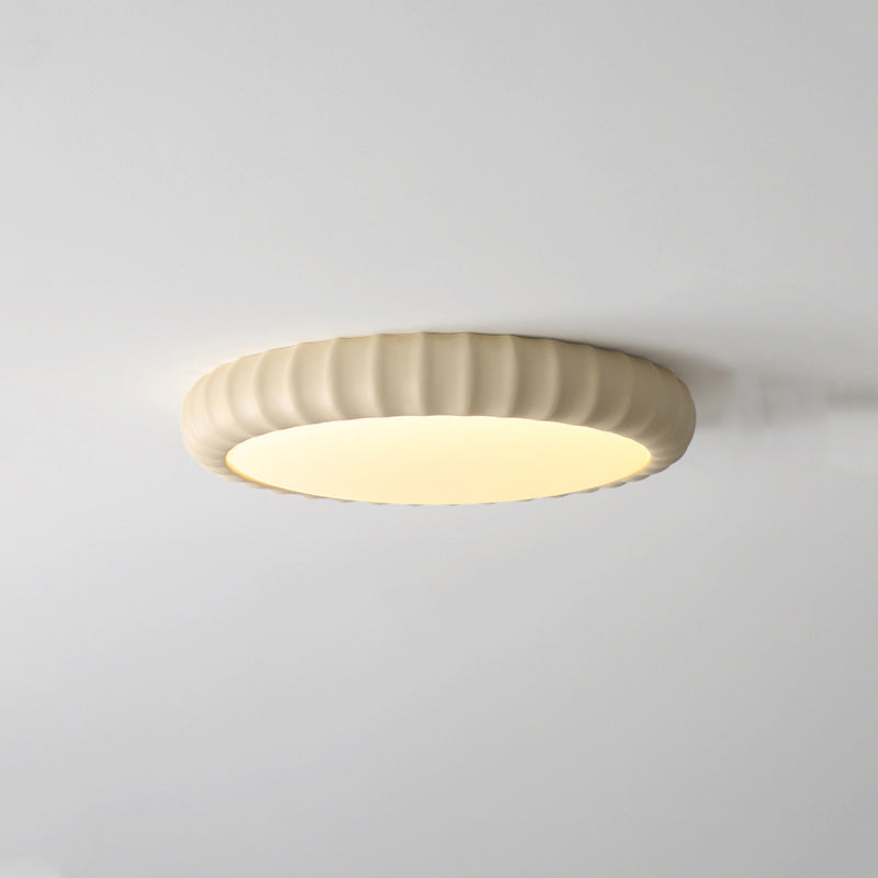 Contemporary Scandinavian Cream Round Hardware Resin LED Flush Mount Ceiling Light For Bedroom