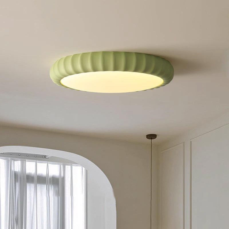 Contemporary Scandinavian Cream Round Hardware Resin LED Flush Mount Ceiling Light For Bedroom