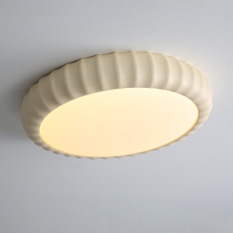 Contemporary Scandinavian Cream Round Hardware Resin LED Flush Mount Ceiling Light For Bedroom