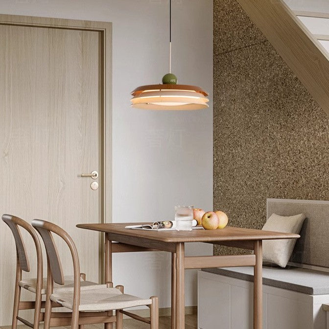 Contemporary Scandinavian Cream Round Iron Acrylic LED Pendant Light For Dining Room